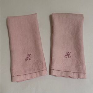 Vintage Linen Tea Guest Towel Set 2 Embroidery Letter A Monogram Woven 14 x 22